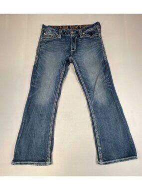 Rock Revival Women Size 31 Bensey Easy Bootcut Denim Jeans Blue Stitched Pockets